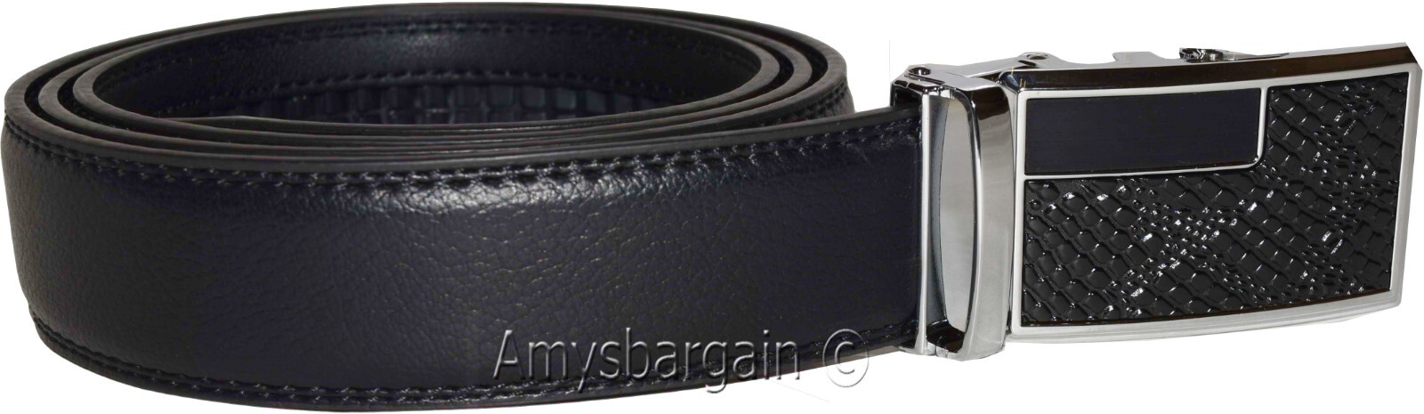 Genuine leather men's ratchet belt men’s casual adjustable automatic buckle 50”/ - Image 5