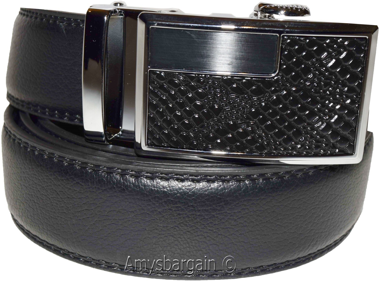 Genuine leather men's ratchet belt men’s casual adjustable automatic buckle 50”/ - Image 7