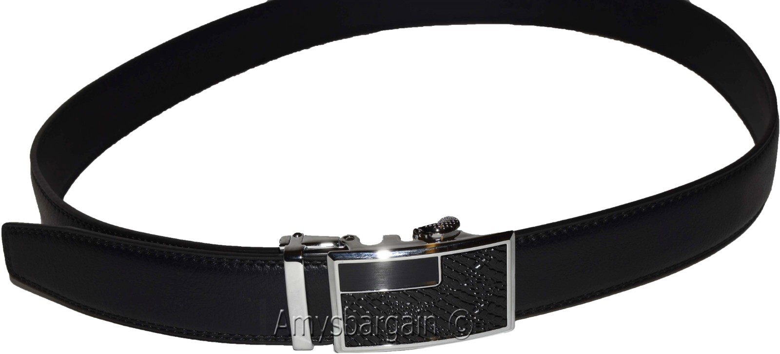 Genuine leather men's ratchet belt men’s casual adjustable automatic buckle 50”/