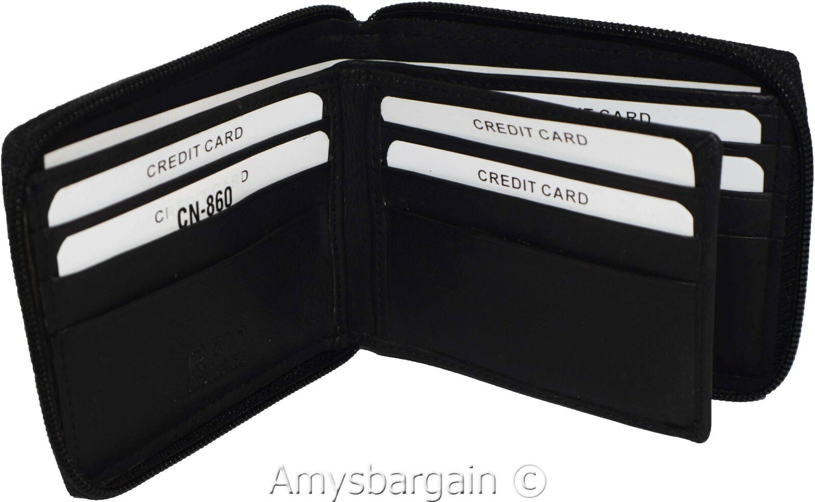 Leather RFID wallet, Men's zip around leather 2 billfolds 12 cards BR New in Box - Image 12
