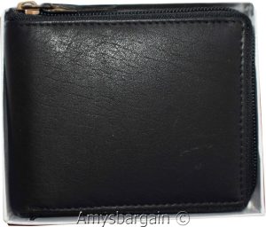 Leather RFID wallet, Men's zip around leather 2 billfolds 12 cards BR New in Box - Image 3