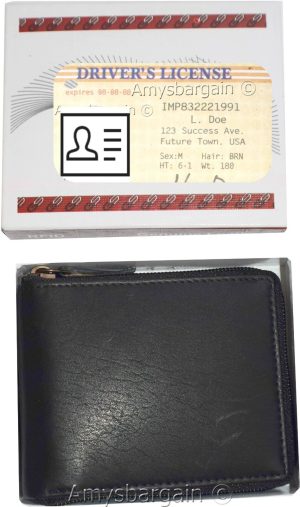 Leather RFID wallet, Men's zip around leather 2 billfolds 12 cards BR New in Box - Image 4