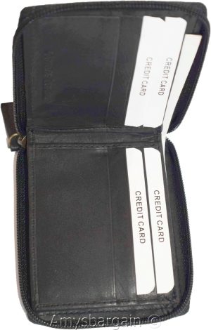 Leather RFID wallet, Men's zip around leather 2 billfolds 12 cards BR New in Box - Image 5