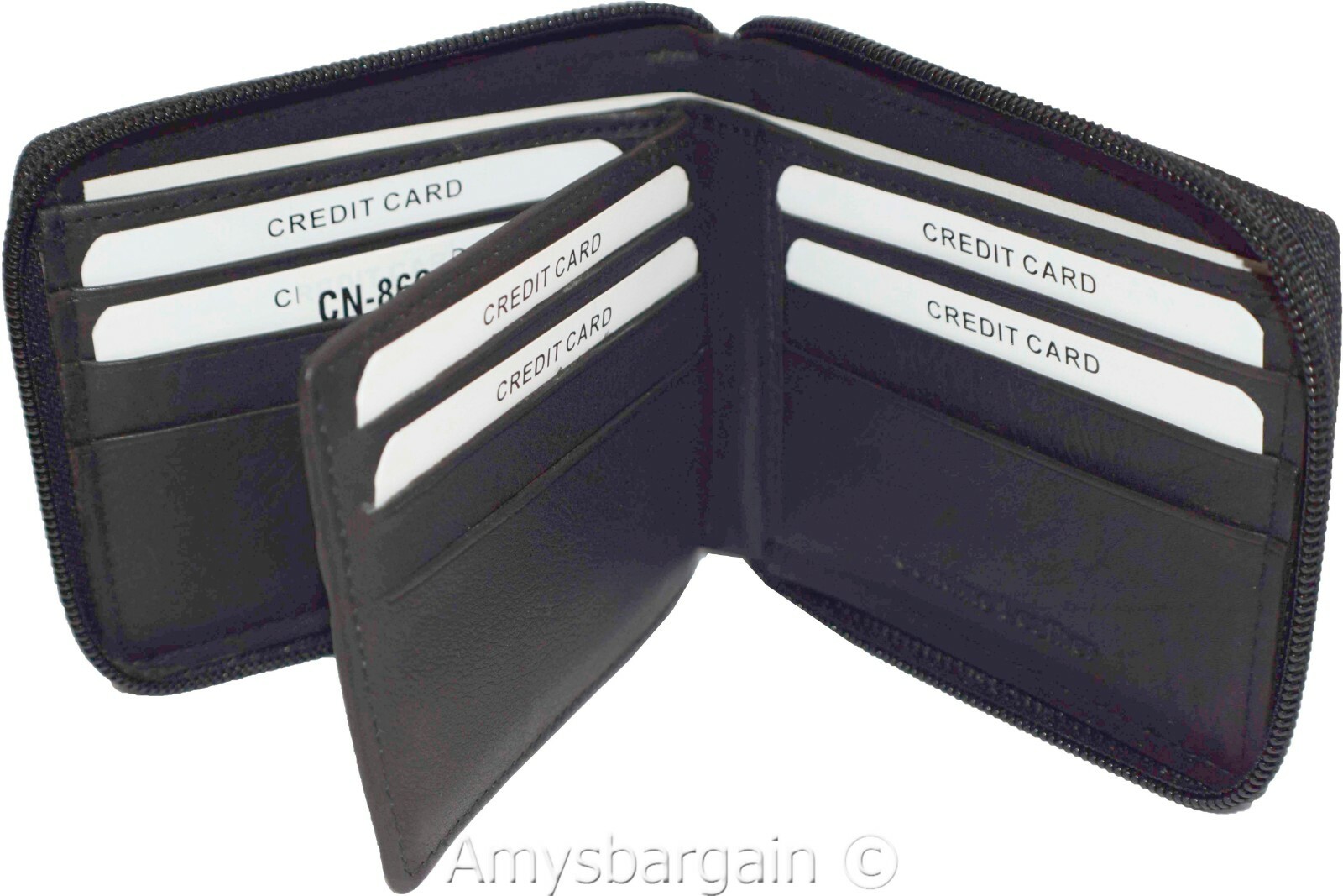 Leather RFID wallet, Men's zip around leather 2 billfolds 12 cards BR New in Box - Image 8