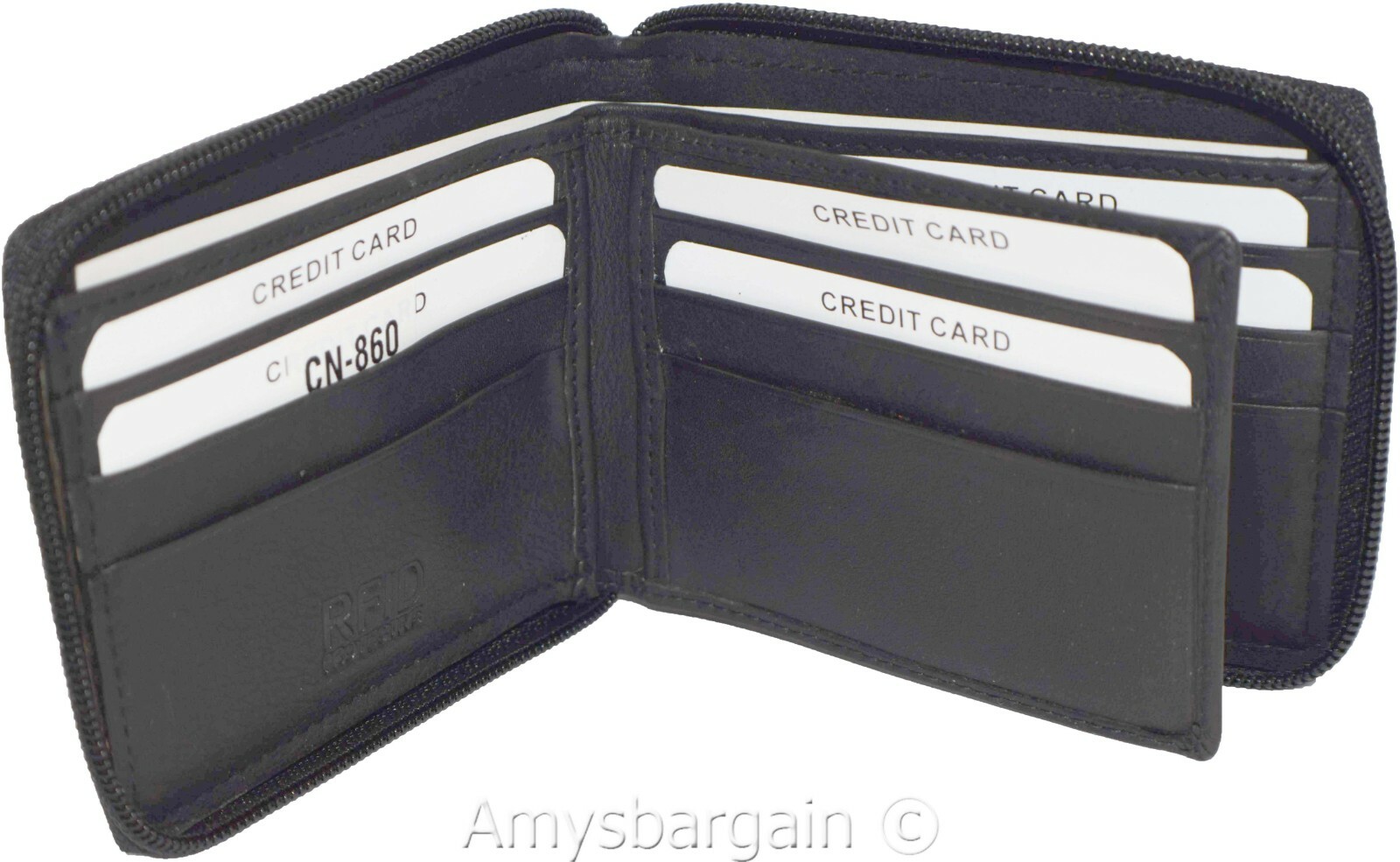 Leather RFID wallet, Men's zip around leather 2 billfolds 12 cards BR New in Box - Image 9