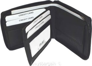 Leather RFID wallet Men's zip around leather 2 billfolds 7 card ID change in Box - Image 3