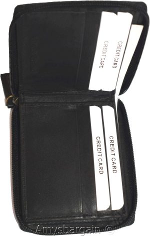 Leather RFID wallet Men's zip around leather 2 billfolds 7 card ID change in Box - Image 5