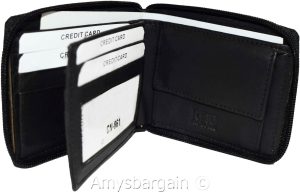 Leather RFID wallet Men's zip around leather 2 billfolds 7 card ID change in Box - Image 6