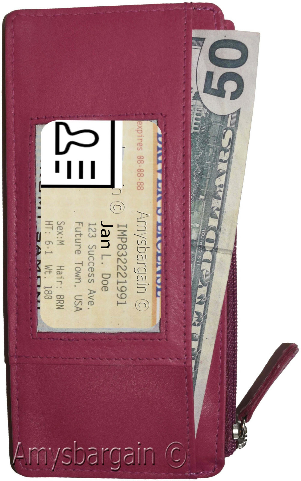 Leather Slim Multiple card organizer Credit card bill ID wallet Zip change purse - Image 9