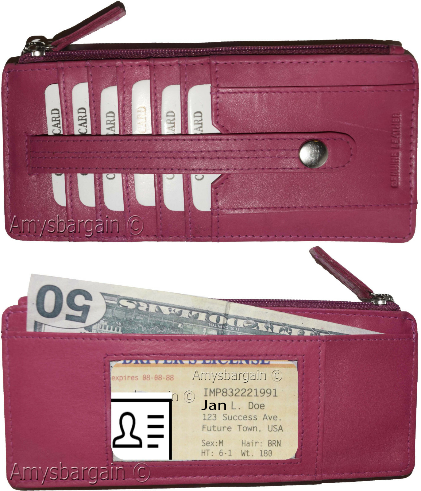 Leather Slim Multiple card organizer Credit card bill ID wallet Zip change purse - Image 3