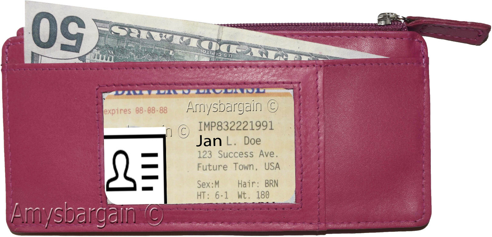 Leather Slim Multiple card organizer Credit card bill ID wallet Zip change purse - Image 7
