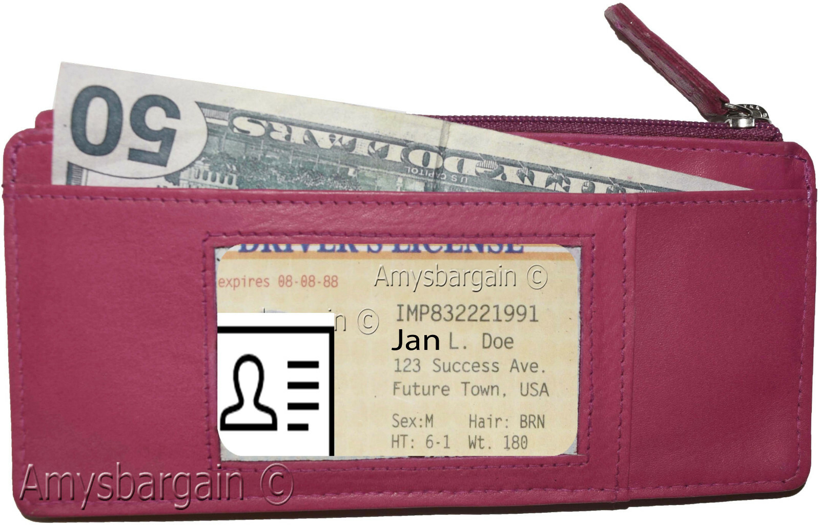 Leather Slim Multiple card organizer Credit card bill ID wallet Zip change purse - Image 8