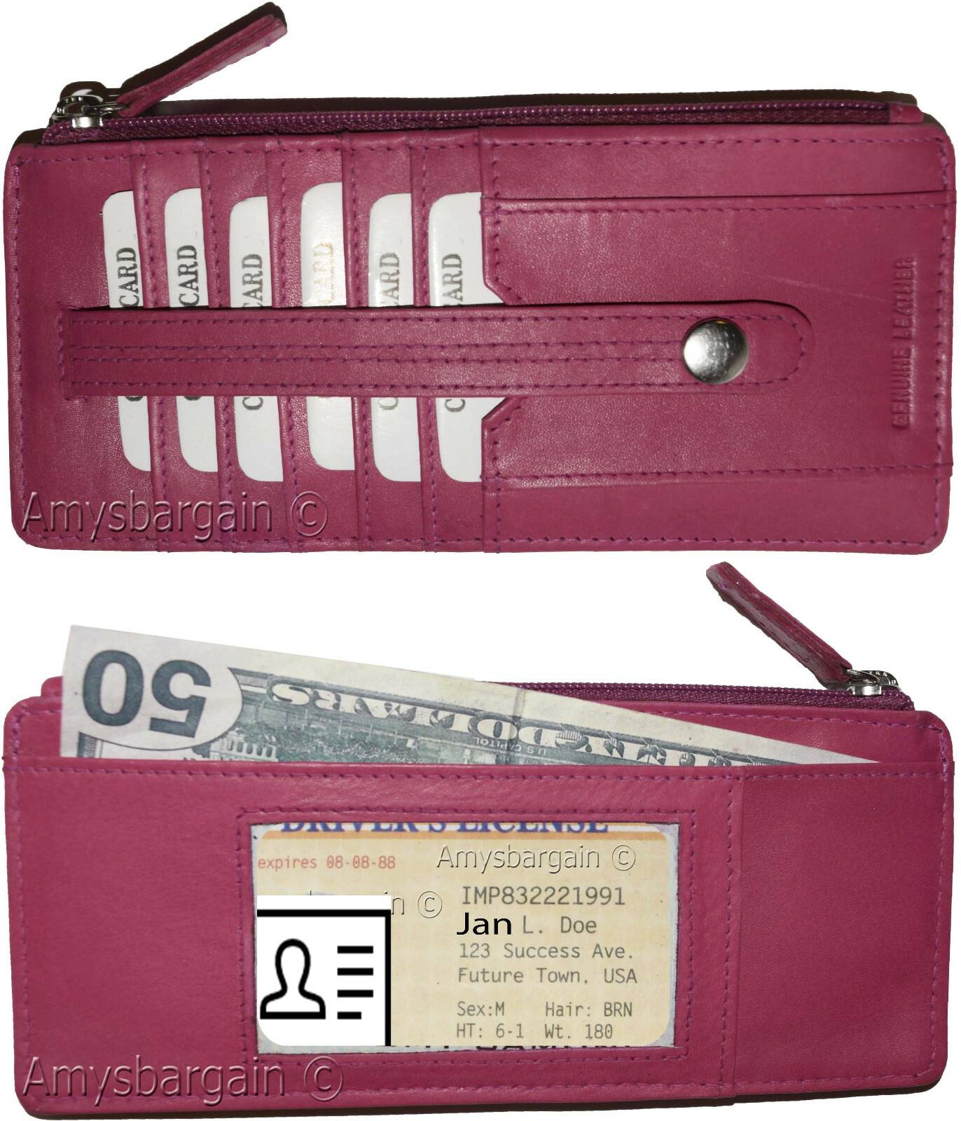 Leather Slim Multiple card organizer Credit card bill ID wallet Zip change purse