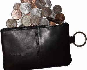 Leather change purse, Zip coin wallet, 2 pocket coin case w/ key rings Lot of 2, - Image 6
