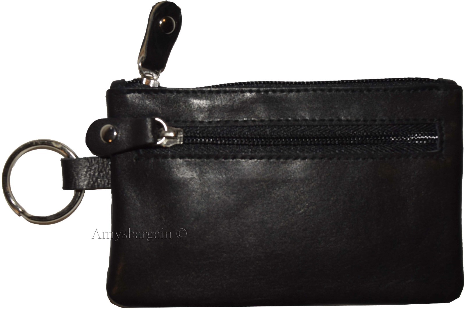 Leather change purse, Zip coin wallet, 2 pocket coin case w/ key rings Lot of 2, - Image 7