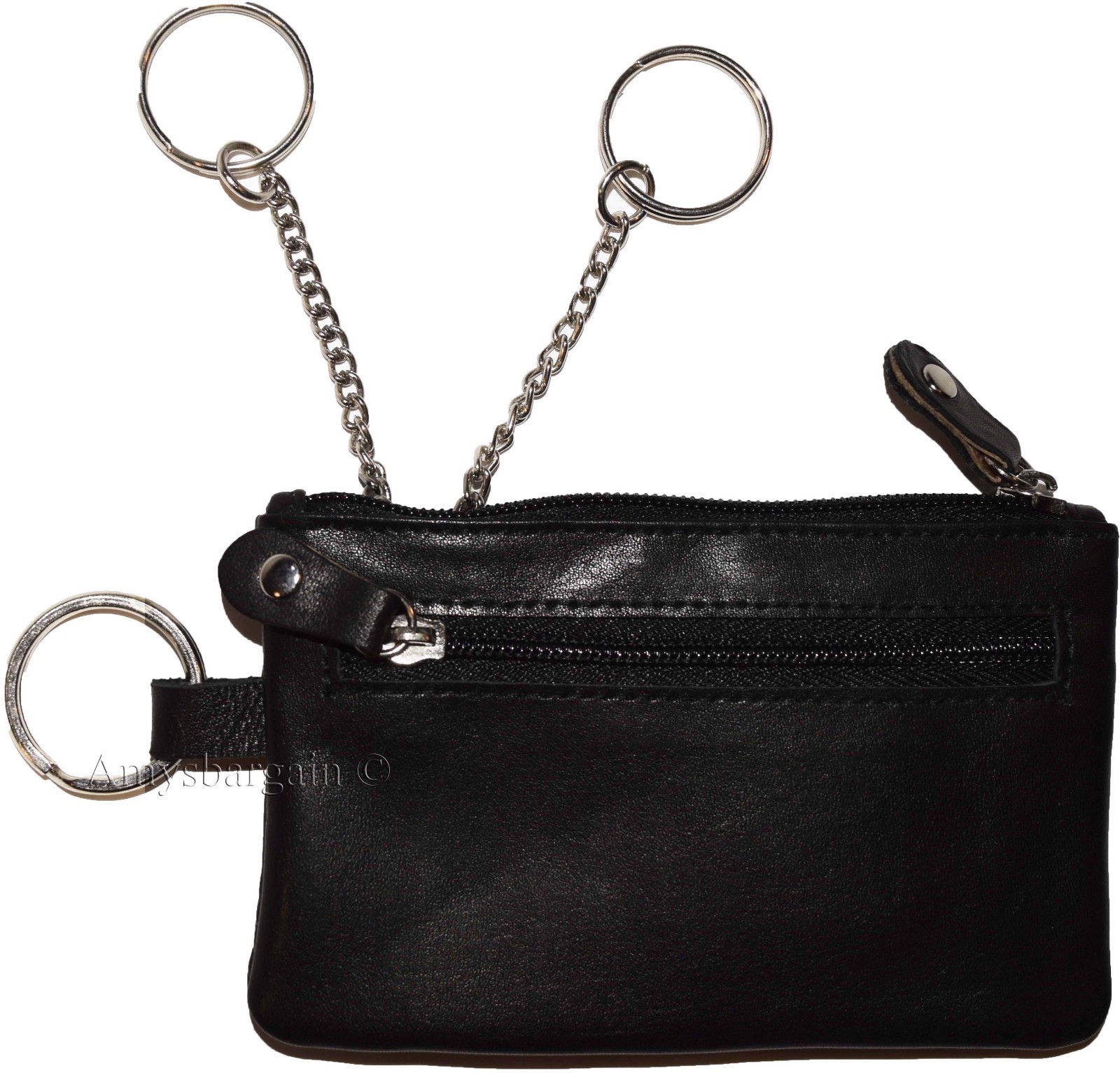 Leather change purse, Zip coin wallet, 2 pocket coin case w/ key rings Lot of 2, - Image 8