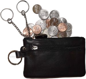 Leather change purse, Zip coin wallet, 2 pocket coin case w/ key rings Lot of 2, - Image 10