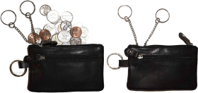 Leather change purse, Zip coin wallet, 2 pocket coin case w/ key rings Lot of 2,