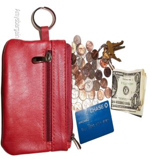 Lot of 2 Leather change purse, Zip coin wallet, 2 pocket coin case w/ key rings - Image 12