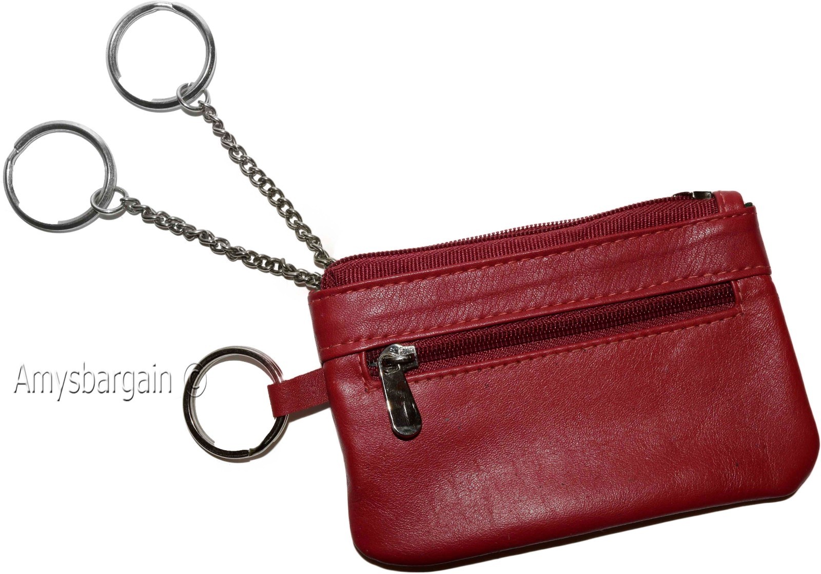 Lot of 2 Leather change purse, Zip coin wallet, 2 pocket coin case w/ key rings - Image 9