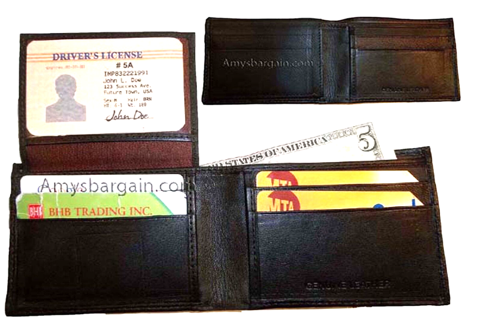 Lot of 2 man's skinny leather Bi-fold wallet 6 bank card holder 2 bill slots new - Image 3