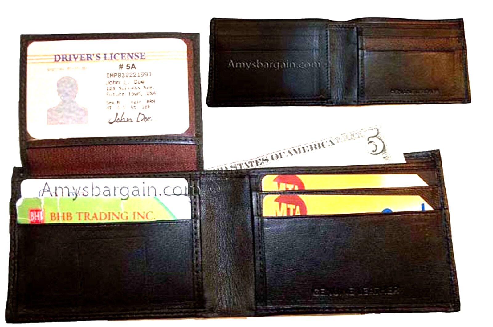 Lot of 2 man's skinny leather Bi-fold wallet 6 bank card holder 2 bill slots new