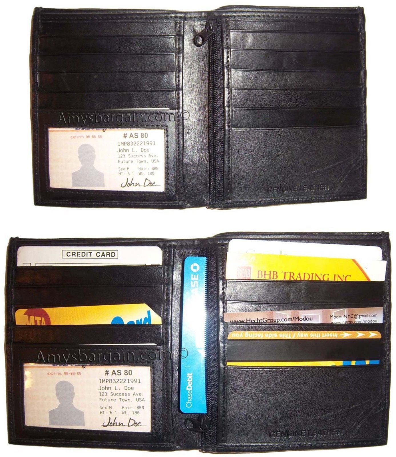 Lot of 2.Men's Wallet Leather Hipster Billfold case Bifold zip coin purse Br new