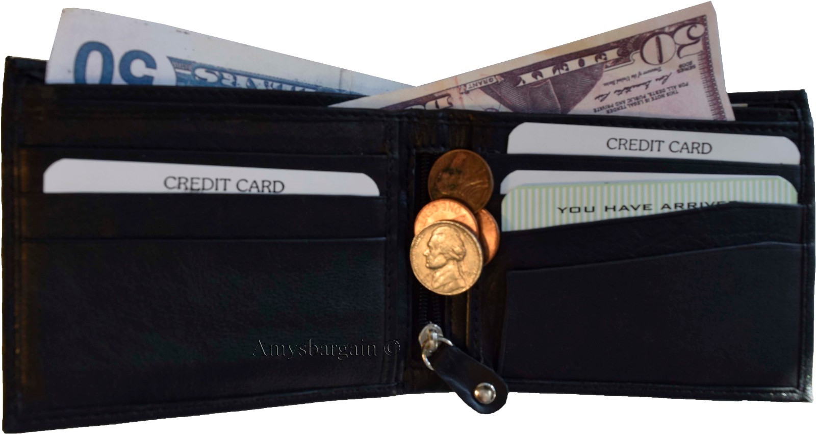 Lot of 3 Men's Bifold Leather wallet 3 bill slots 10 card spaces Zip coin case - Image 5