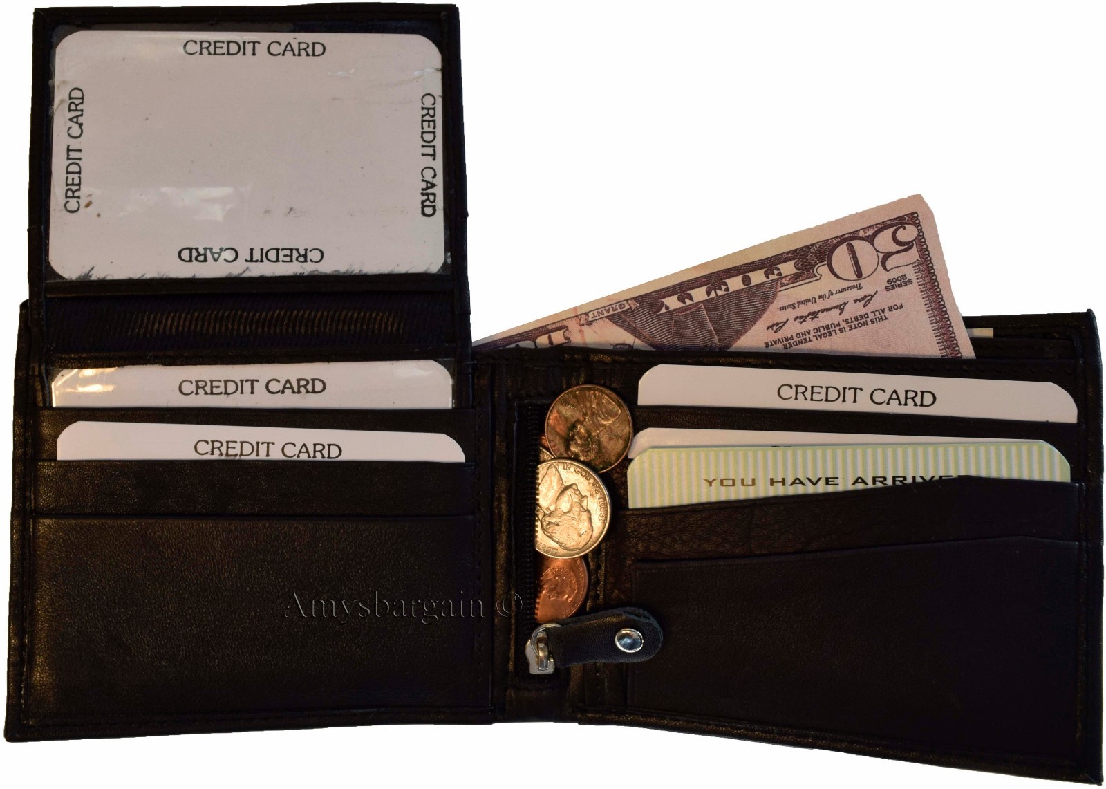 Lot of 3 Men's Bifold Leather wallet 3 bill slots 10 card spaces Zip coin case - Image 7