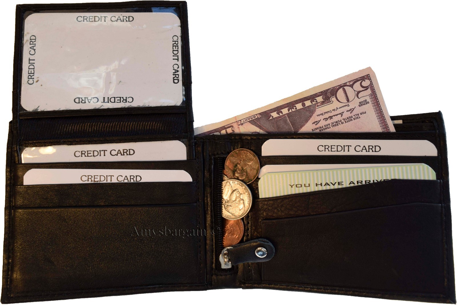 Lot of 3 Men's Bifold Leather wallet 3 bill slots 10 card spaces Zip coin case - Image 8