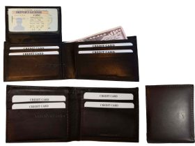 Lot of 3 Men's Brown Bifold Calfskin leather 2 Bill slots 7 card 1 ID Window NWT