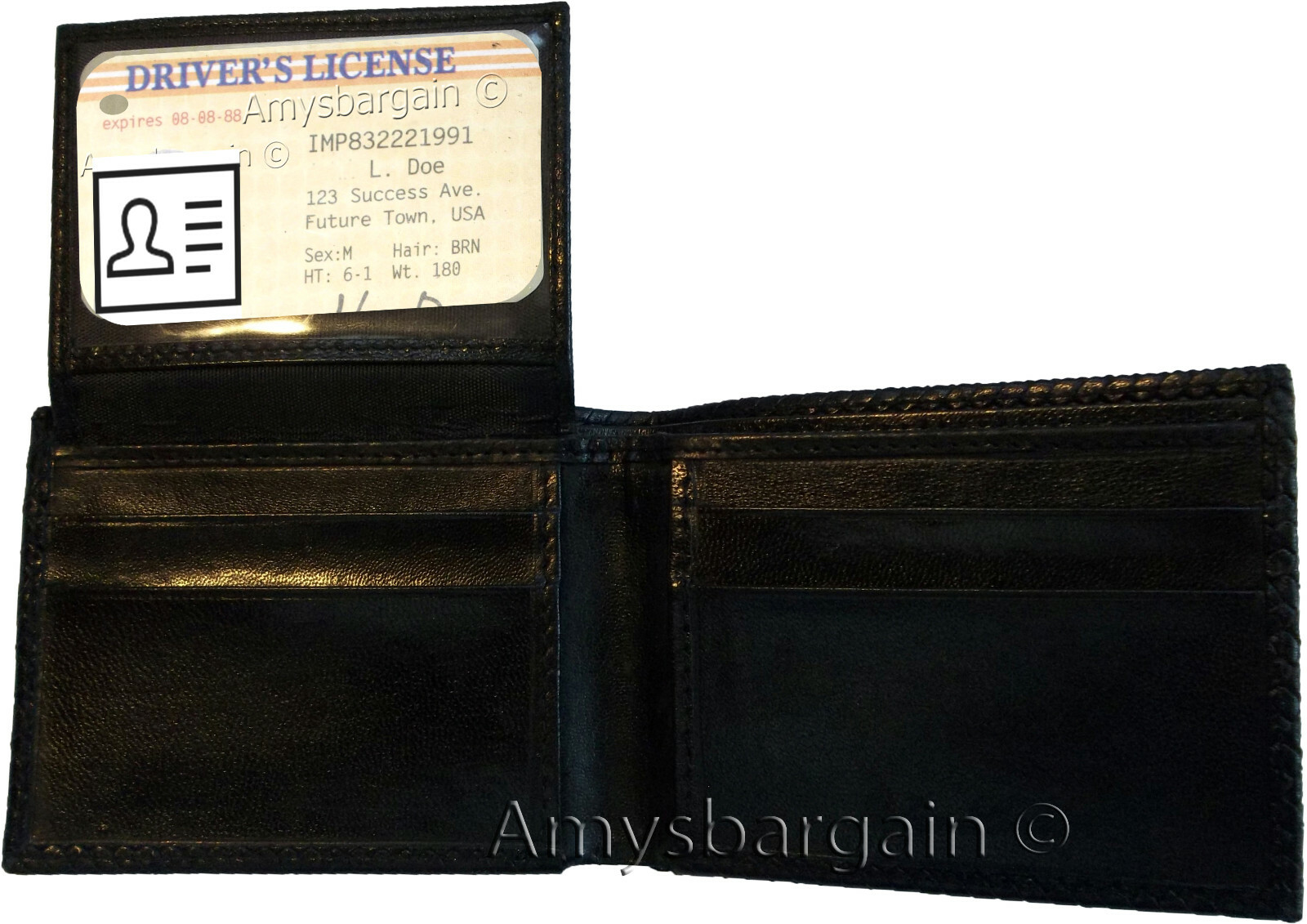 Lot of 3 New Lizard Skin Printed Leather Man's Black billfold wallet 6 cards ID - Image 5