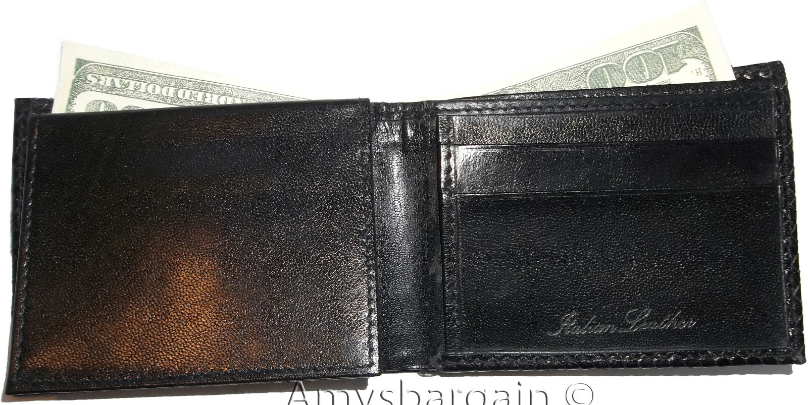 Lot of 3 New Lizard Skin Printed Leather Man's Black billfold wallet 6 cards ID - Image 9