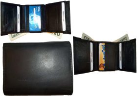 Lot of 3 New man's leather tri-fold wallet Black 12 credits card 2 billfold #73