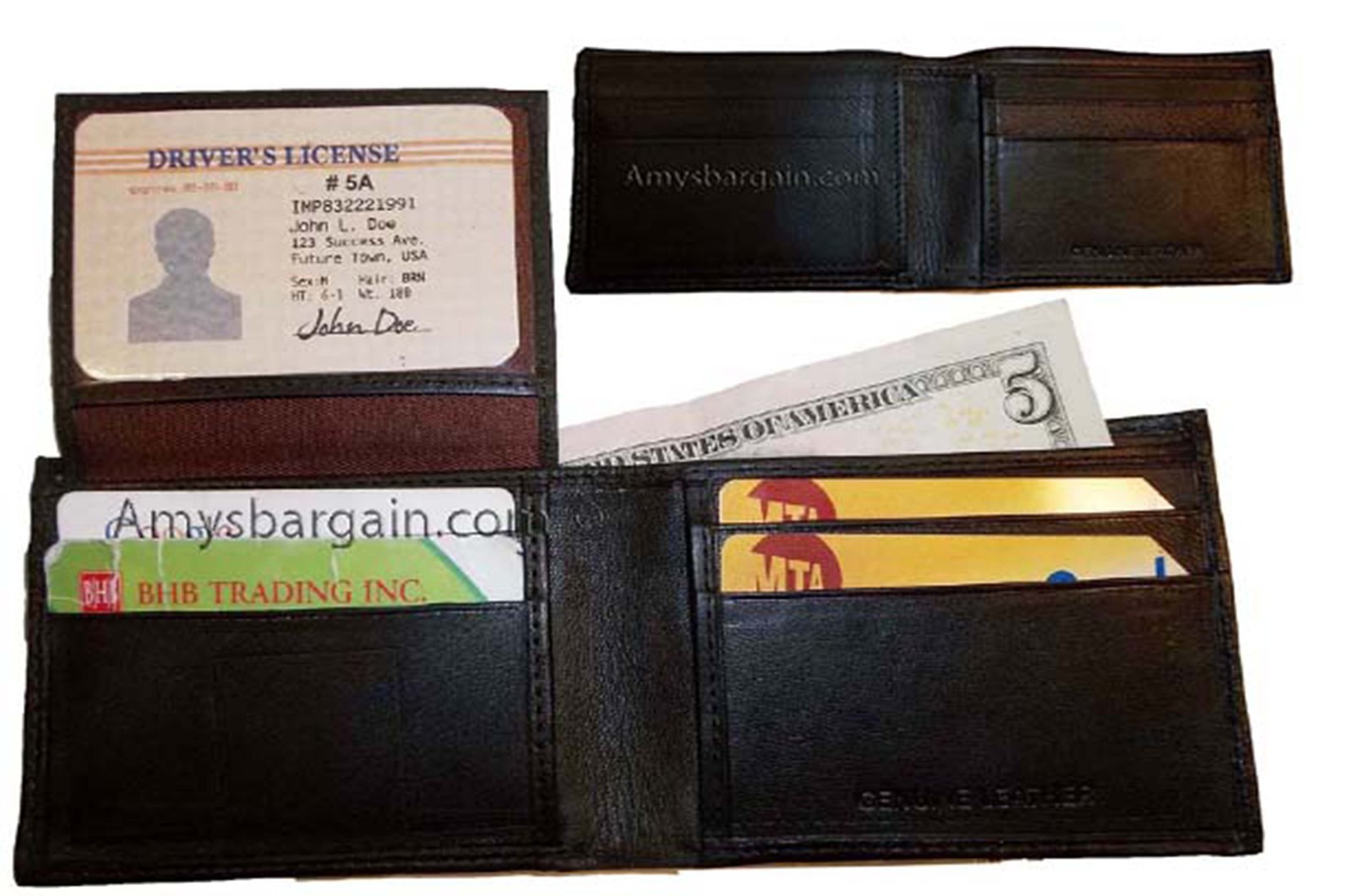 Lot of 3 New man's skinny leather Bifold wallet 6 card holder 2 bill pockets new - Image 3