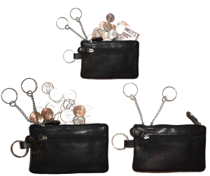 Lot of 3 leather change purse 3 Ring 2 zip pockets. unbranded Black coin case bn