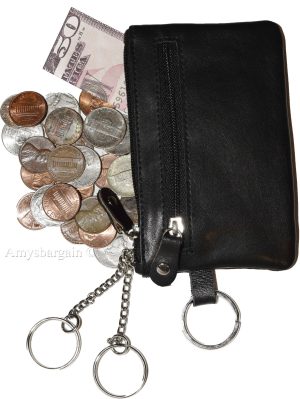 Lot of 3 leather change purse 3 Ring 2 zip pockets. unbranded Black coin case bn - Image 10