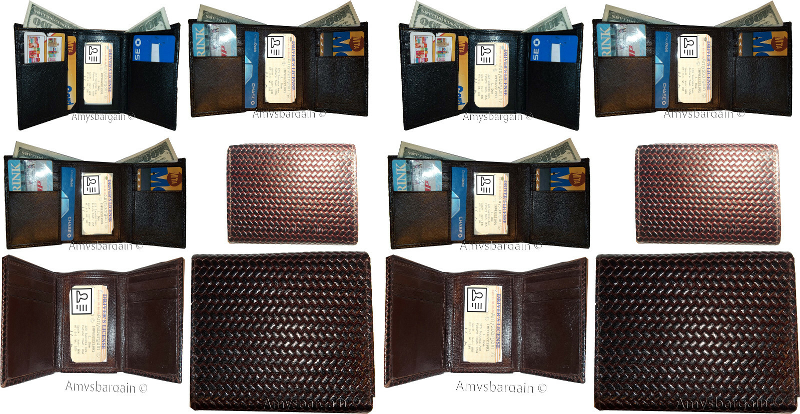 Lot of 4 Italian Style Woven Printed Leather Man's Brown Trifold walletI ID BNWT - Image 4