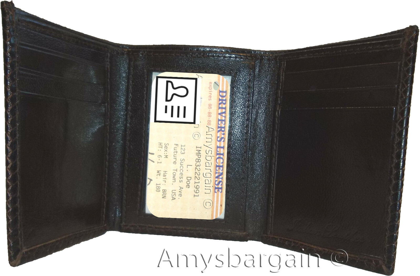 Lot of 4 Italian Style Woven Printed Leather Man's Brown Trifold walletI ID BNWT - Image 6
