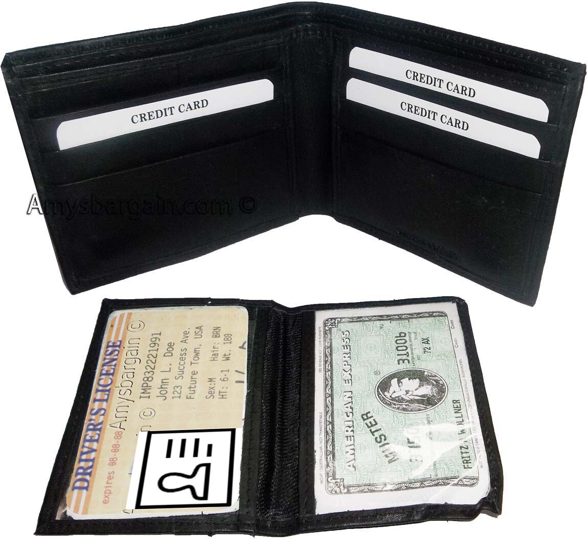 Lot of 4 Men's Soft Leather Black billfold Wallet 9 Credit Card 2 ID new walllet - Image 5