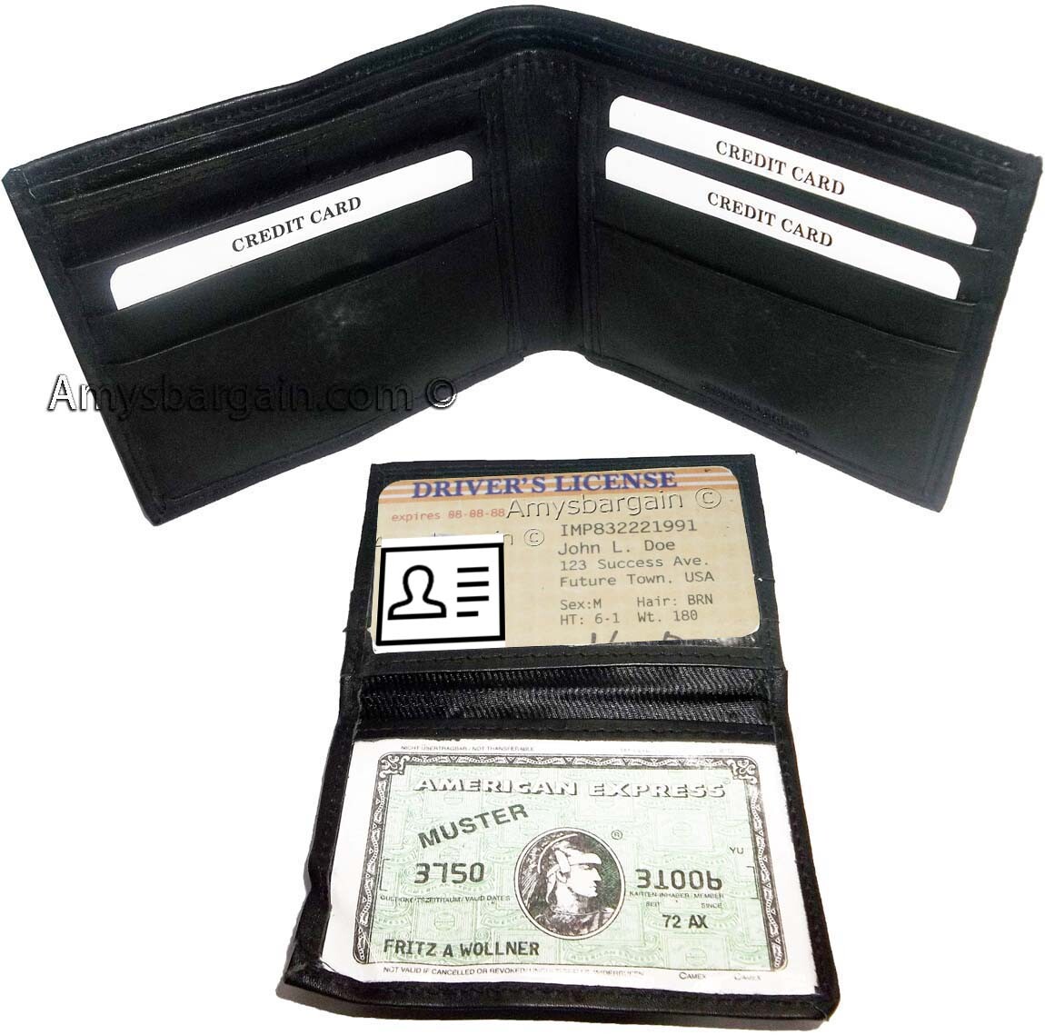 Lot of 4 Men's Soft Leather Black billfold Wallet 9 Credit Card 2 ID new walllet - Image 7