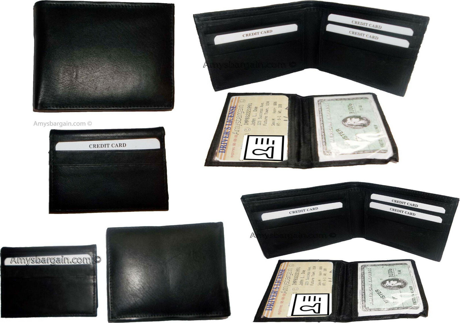 Lot of 4 Men's Soft Leather Black billfold Wallet 9 Credit Card 2 ID new walllet