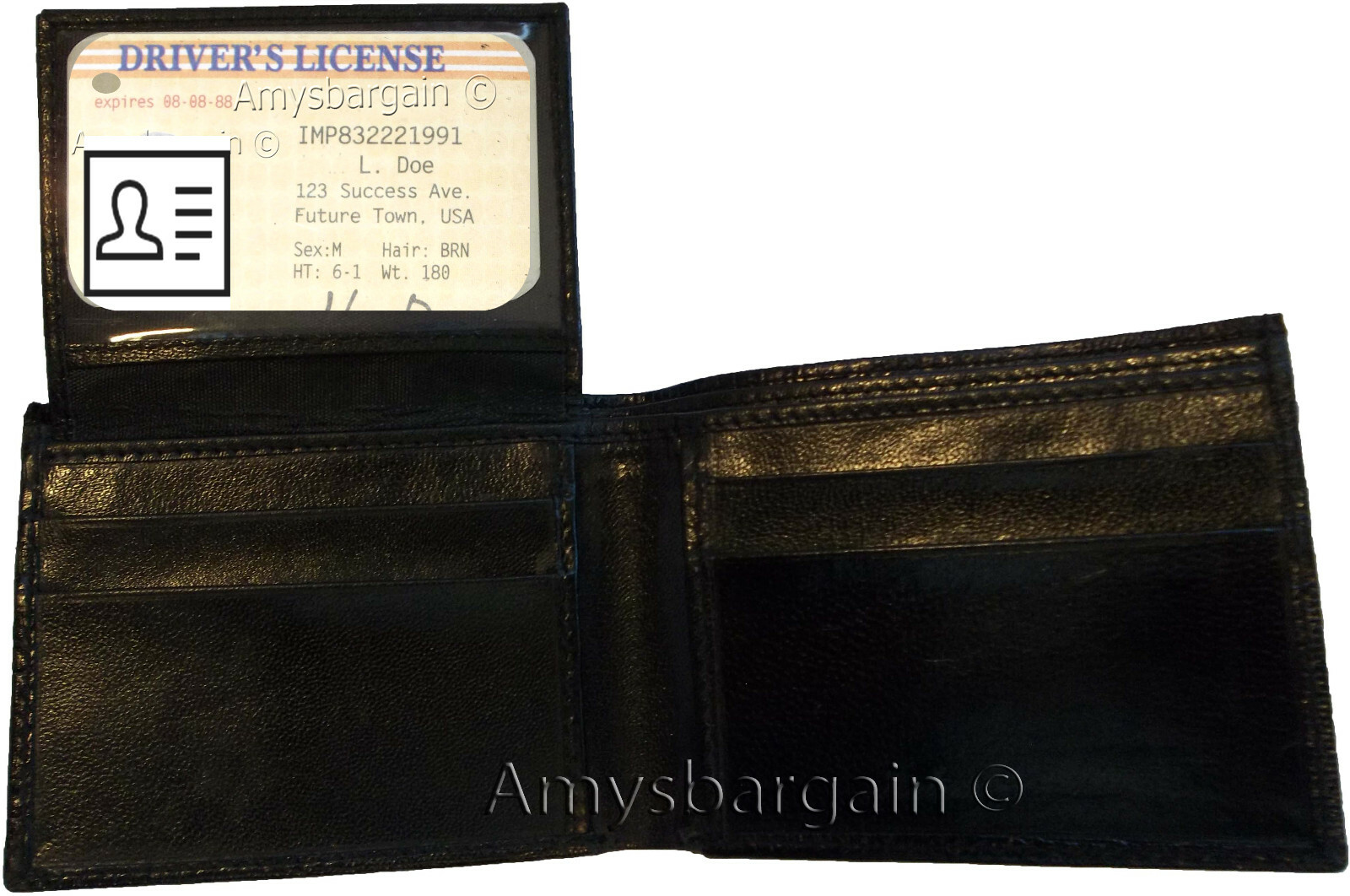Lot of 4 New Lizard Skin Printed Leather Man's Black billfold wallet 6 cards ID - Image 6