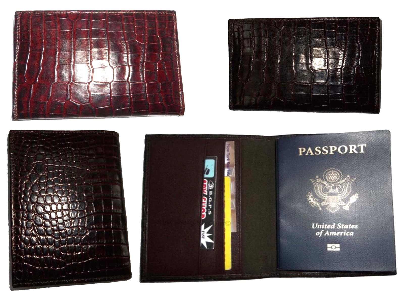 Lot of 4 New crocodile Skin printed leather passport case, Brown Passport Cover