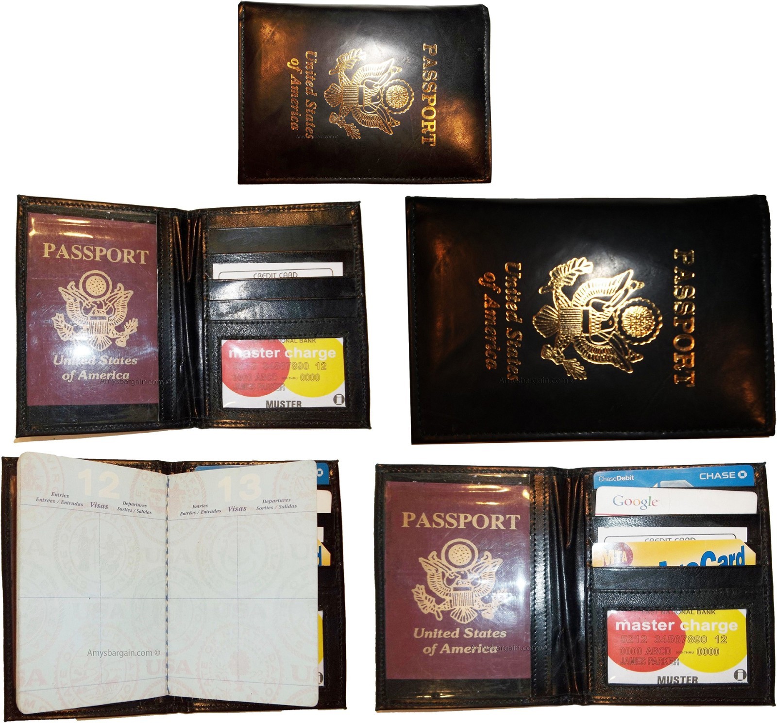 Lot of 5 New 4 credit cards + ID Lamb skin USA Leather passport case wallet BNWT