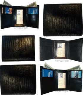 Lot of 6 Italian Style Lizard skin Printed Leather Man's Black Trifold wallet BN