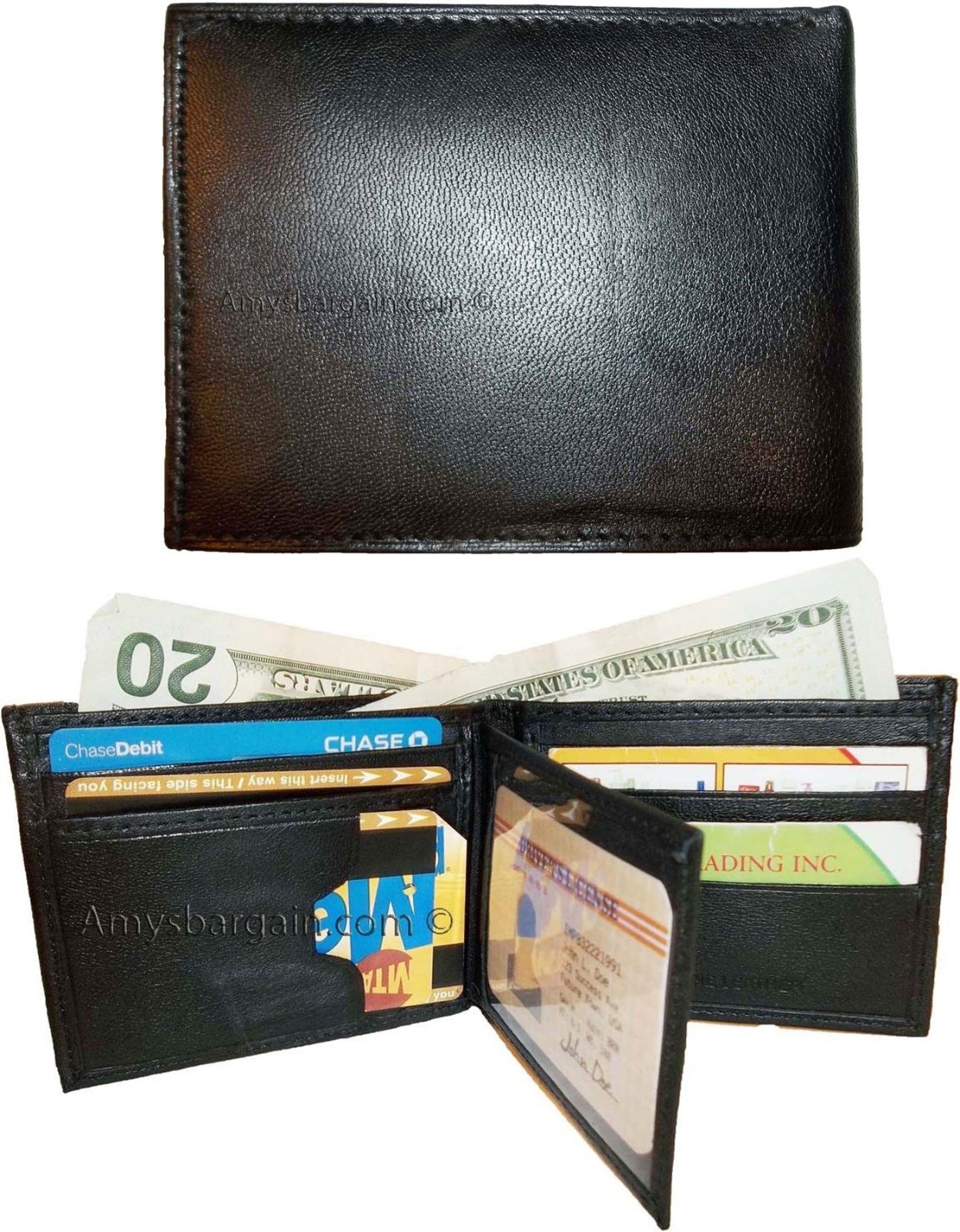Lot of 6 Man's wallet new style leather 2 bill slots 12 card ID case new - Image 3