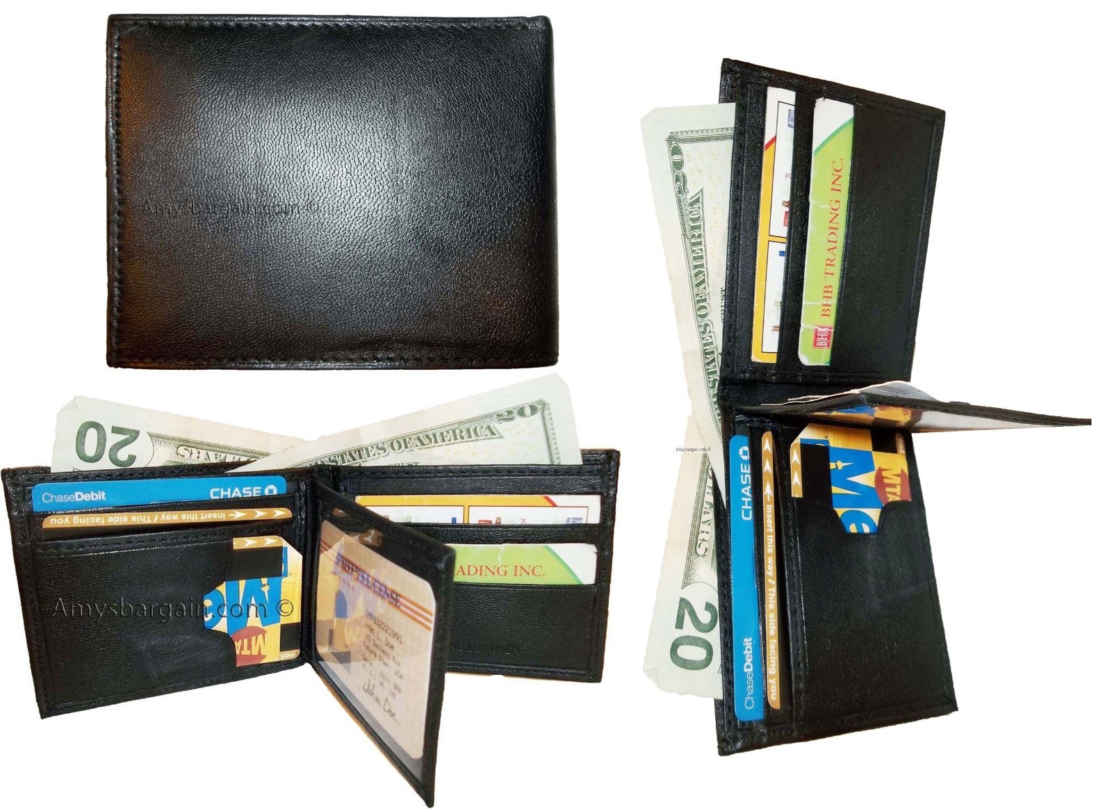 Lot of 6 Man's wallet new style leather 2 bill slots 12 card ID case new - Image 4