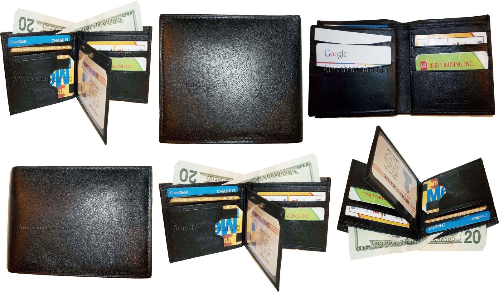 Lot of 6 Man's wallet new style leather 2 bill slots 12 card ID case new - Image 7