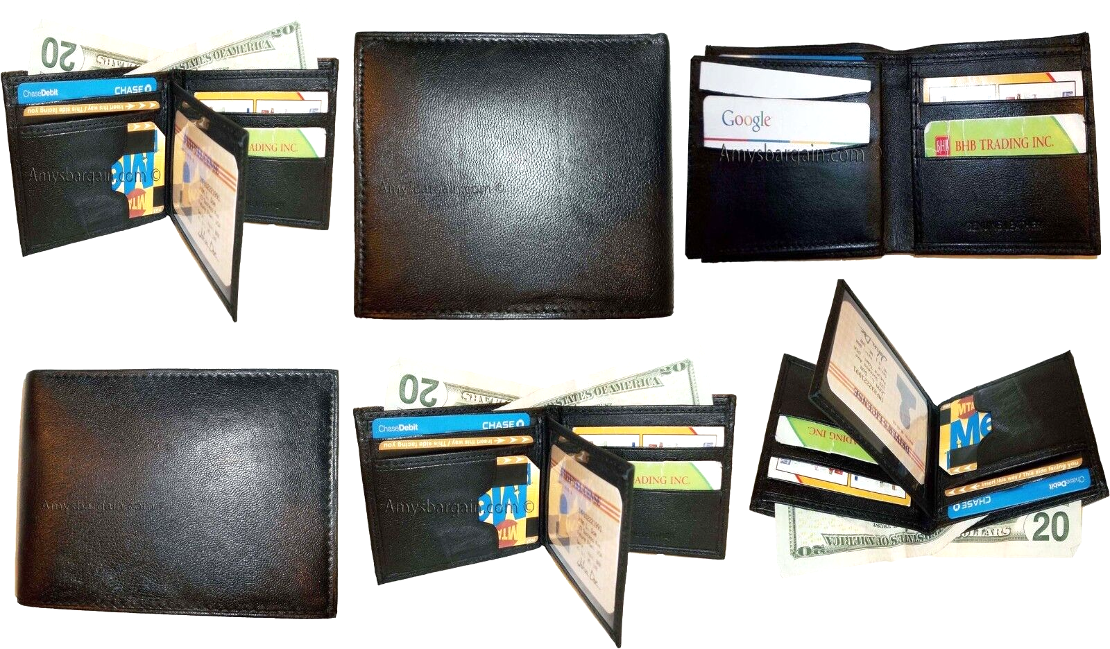 Lot of 6 Man's wallet new style leather 2 bill slots 12 card ID case new